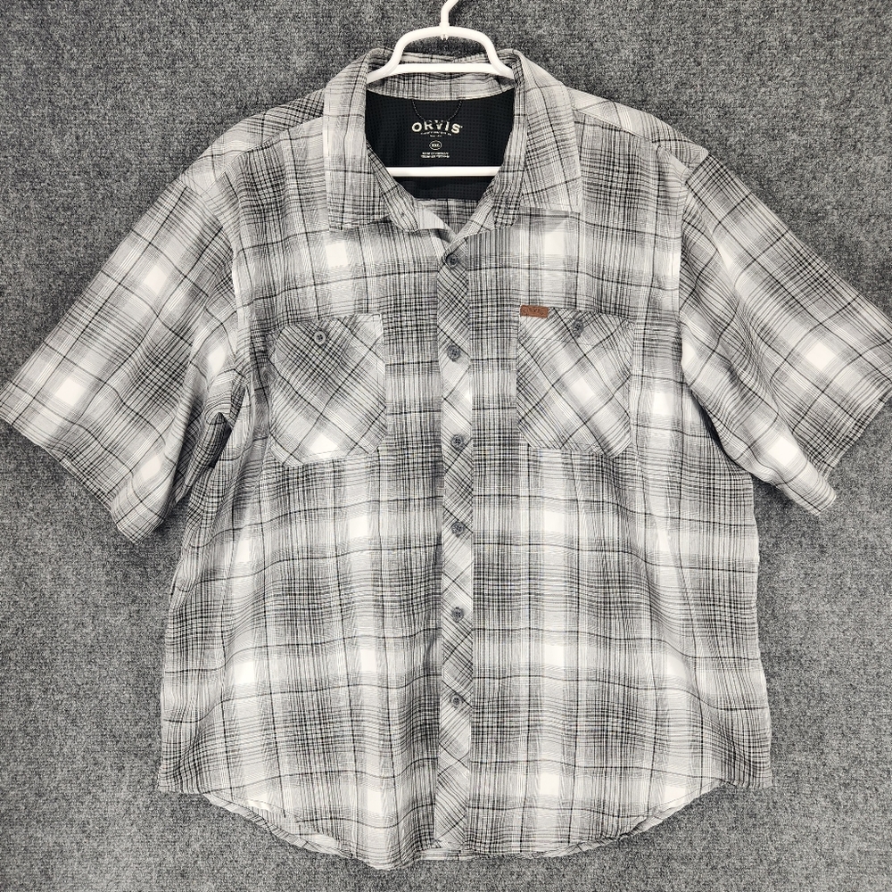 Orvis Button Up Shirt Mens XXL Gray Short Sleeve Outdoors Casual Gorpcore